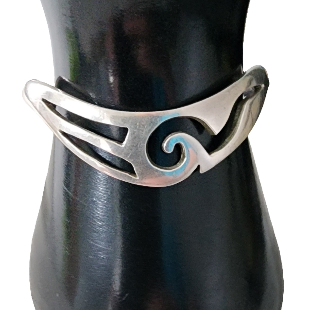 Vintage Taxco Mexico 925 Sterling Silver Modernist Wave Openwork Cuff Bracelet